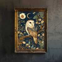 William Morris Barn Owl Poster Cottagecore Decor Dark Academia Art Vintage Wildlife Illustration Rus