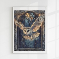 Flying owl cross stitch pattern full coverage PDF