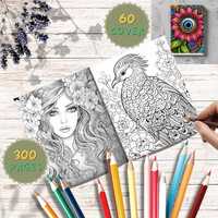 Mandala Coloring Book: Zentangle Owls, Floral Birds (PDF Printable Book, Digital Download)