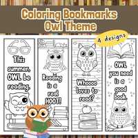 Coloring Printable Bookmarks, Owl Animal Theme, Digital Download, Perfect for Book Lovers Kids Adult