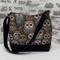 Owl Crossbody Bag Woodland Creatures Shoulder Bag Birds Of Prey Hobo Bag Black and Burgundy Tote Bag