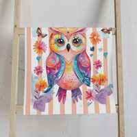 Whimsical Owl Guest Towel Colorful Hand Towel, Soft Towel Watercolors Bird Bathroom Decor, Housewarm