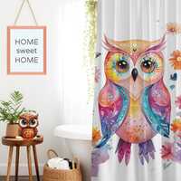 Colorful Watercolor Owl Shower Curtain Bathroom Decor Nature Lover Gift, Home Accessories Animal Art