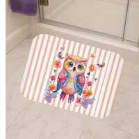 Colorful Watercolor Owl Bath Mat Cute Bathroom Decor Soft Absorbent Rug Fun Animal Print Unique Home