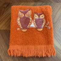 Vintage 70s Owl Hand or Kitchen Towel / Orange Handtowel / MCM Mid Century Dundee