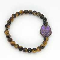 Purple Owl | Natural Tiger's Eye Stretch Bracelet | 6.75 inch | 6mm bead | One of a Kind