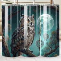 Owl and Moon Tumbler Wrap, Night Sky PNG (Digital Download)