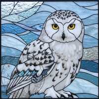 Stained Glass Snow Owl DTF Transfer: Ready to Press