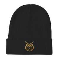 Owl Embroidered Beanie: Cotton Blend Warm Knit Hat