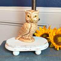 Vintage Ceramic Owl Figurine – 4" Tall, Brown & White, Handcrafted Collectible