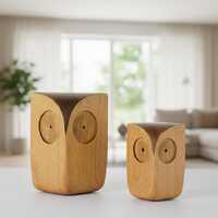 Wooden Owl Figurine Nordic Minimalist Bookshelf Office Desk Decor Cute Wood Handcrafted Sculptures H