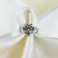 Vintage Sterling Silver Owl Ring, Size EU 54 (US 7, UK N), Silver Ring, 925 Sterling Silver Ring, An