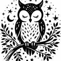 3 Owl night SVG – 3 Sleeping owl on branch cut file with stars and moon – Woodland silho
