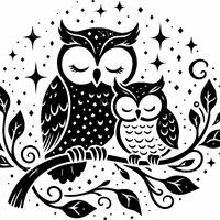 8 Owl SVG – 8 Sleeping owls on branch cut file with stars and moon – Woodland animal sil