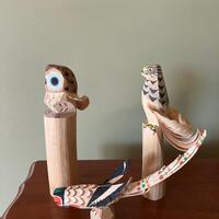 Japanese Sasano-bori Wood Bird Statues Owl Hawk Folk Art Vintage Great Gift Christmas