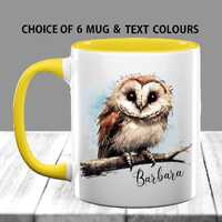 Personalised Barn Owl Mug: Custom Bird Lover Gift with Optional Coaster