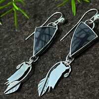 Picasso Jasper Owl Earrings: Handcrafted Sterling Silver Dangles, OOAK Silversmith Earrings