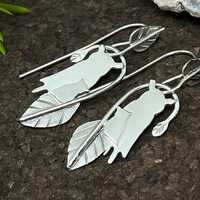 Sterling Silver Owl Earrings: Mama and Baby Bird Dangle Earrings