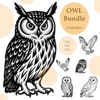 Owl  SVG Engrave Laser 16 Vector Clipart Bundle Printable (Digital Download)