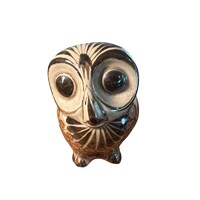 Vintage Art Pottery Owl sculpture~ Hand Painted & Signed Studio pottery figurine~ Original 70