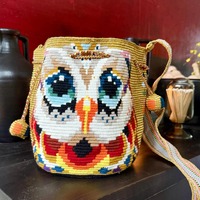 Wayuu Crochet Bag: Handmade Owl Design with Gold Accents