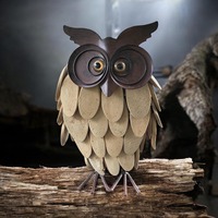 Driftwood & Metal Owl Sculpture – Mid century modern MCM style - Rustic Wooden animal figu