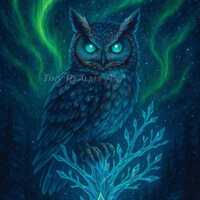 Owl of the Aurora &ndash; Cosmic Woodland ACEO Digital Download
