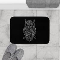 Elegant Owl Bath Mat Black And White, Cozy Bathroom Decor, Nature-Inspired Accessory, Gift for Owl L