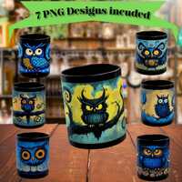 Owl Lover's Dream Mug Wrap Bundle - 11oz/15oz Cup Template | 7 Unique Digital Art Designs - Inst