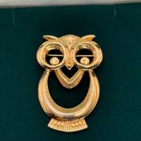 Owl brooch Figural Gold tone For women Gift for her Mother Valentines gift Christmas