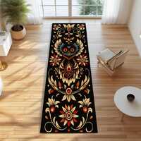 Owl Totem Runner Rug with Tribal Eyes, Mandala Spine and Folk Bloom – Symbolic Carpet for Spir