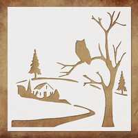 Stencil Village owl, Plastic Reusable (8x8 inch)