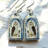 Handmade Ceramic Owl Earrings: Sterling Silver, Earthenware Jewelry