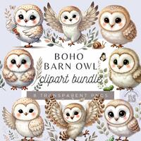 Owl Clipart, Boho Barn Owl, Woodland Animals, Digital Crafting, Bird Clipart, Cute Owl Clipart, Card