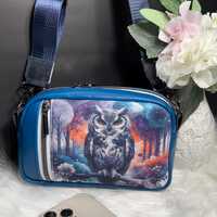 Owl Crossbody Bag – Small Faux Leather Bag with Forest Panel Art