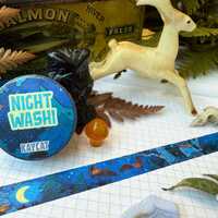 Nighttime Forest Bat Owl Moth Moon Mushroom Pine Tree Washi Tape