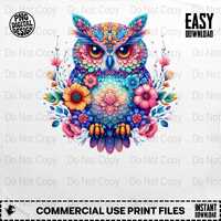 Floral Owl Png, Colorful Owl Clipart, Flower Png, Owl Png, Boho Owl, Sublimation Png, Digital Downlo