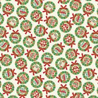 Owl Be Home for Christmas - Natural Wreath Owls - by Jessica Flick for Bernatex - Sold By Continuous
