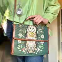 Owl Satchel Handbag –Statement Bag  Dark Cottagecore Forest Design, Elegant Owl waterproof Pur