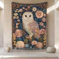 Owl Floral Woven Blanket, William Morris Style Throw, Romantic Bird Lap Blanket, Cottagecore Forestc