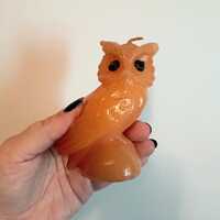 Vintage owl candle figurine orange peach color