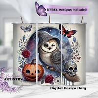 Halloween Cute Spooky Owl Tumbler Wrap, Fall 20oz Tumbler Sublimation Design, Witchy Owl Celestial H