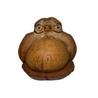 Handmade Wise Owl Wearing Glasses Coconut Shell Figurine Sculpture Kitsch BOHO
