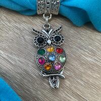 Metal Rhinestone Jeweled Owl Pendant Scarf Bail Slide