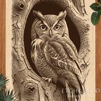 Great Horned Owl Laser Burn PNG, Etching Engraving File, Wildlife Cutting Board Art, Glowforge CNC W