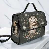 Owl cottagecore crossbody bag satchel with handle waterproof fashion statement accessory bird lover 