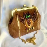Embroidered Owl Clutch: Vintage Style Suede Shoulder Bag
