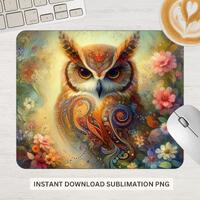 Vibrant Owl Mouse Pad | Colorful Wildlife Sublimation PNG • Artistic Owl Desk Mat • Digita