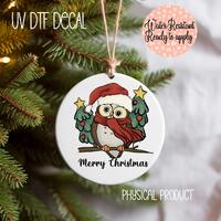 Christmas Ornament Owl UVDTF Decal: Permanent Waterproof Transfer
