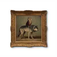 Whimsical Owl and Wolf Wall Art &ndash; Vintage-style Animal Illustration Poster for Nature & Fa